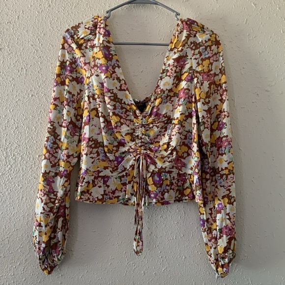 SANCTUARY Floral-Print Tie-Front Drawstring Top NWT - Picture 4 of 8